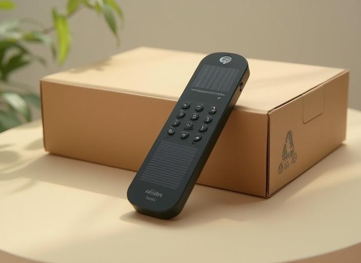 태양광 패널이 장착된 리모컨과 친환경 포장 박스